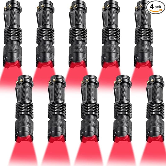 Honoson 4 Pieces Red Flashlight LED Single Mode Light One Mode LED Torch Scalable Red Light Flashlight for Astronomy Aviation Night Observation