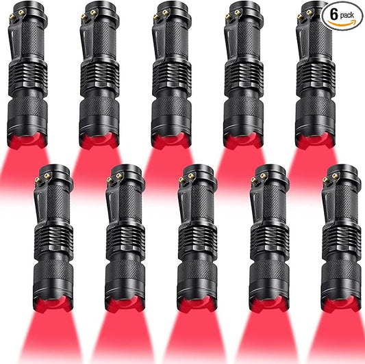 Honoson 6 Pieces Red Flashlight LED Single Mode Light One Mode LED Torch Scalable Red Light Flashlight for Astronomy Aviation Night Observation