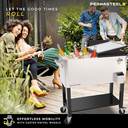 Permasteel 80-Qt Outdoor Patio Cooler with Removable Basin, Outside Beverage Cooler Cart, Rolling Cooler with Wheels and Handles, Stainless Steel