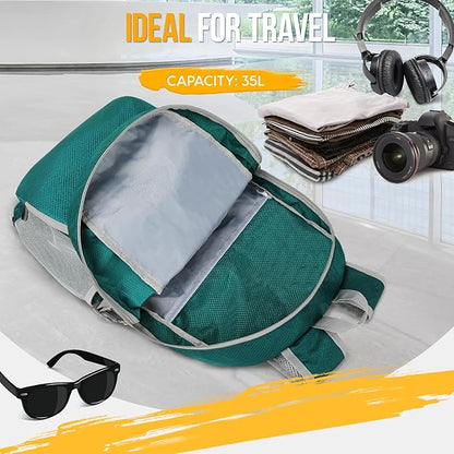 ZOMAKE Lightweight Packable Backpack 35L - Light Foldable Backpacks Water Resistant Collapsible Hiking Backpack - Compact Folding Day Pack for Travel Camping(Lake Green)