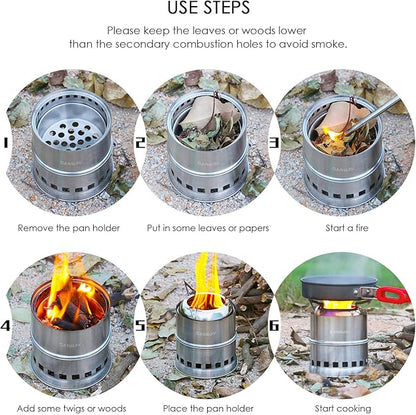 CANWAY Portable Camping Stove Wood Mini Camp Stove Survival Cooking Stove Stainless Steel Emergency Folding Camping Stove with Carry Bag for Outdoor Backpacking Hiking Traveling