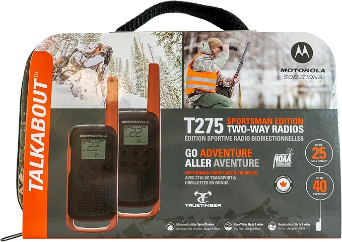 Motorola Solutions, Portable FRS, T275, Talkabout, Two-Way Radios, Rechargeable, 22 Channel, 25 Miles, Orange W/Black, 2 Pack