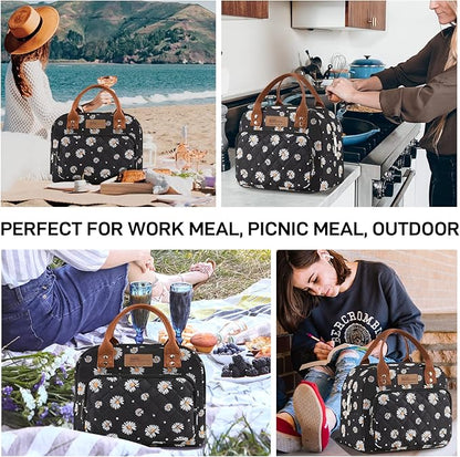 Buringer HOMESPON Lunch Bag for Woman Man Adults with Front Pocket Insulated Lunch Tote Lunch Box Container for Work Picnic or Travel（Daisy）