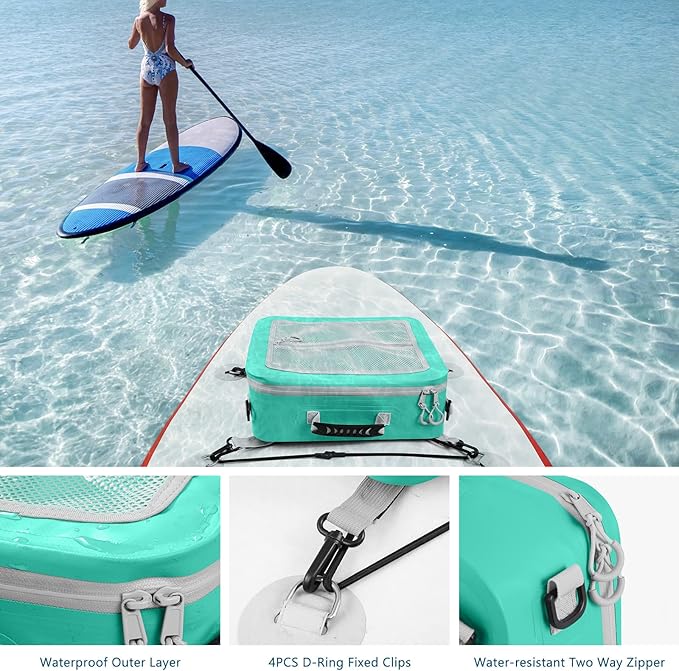 Waterproof PVC Paddleboard Cooler Deck Bag - 12 Can Soft Insulated Cooler for Paddleboarding, Camping, Kayaking