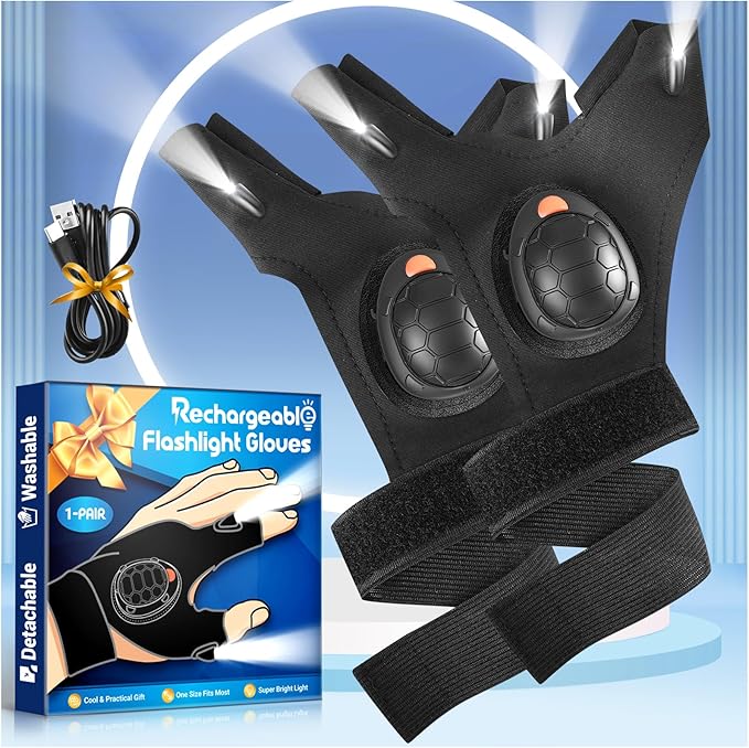 LED Flashlight Gloves Christmas Stocking Stuffers for Men Adult Rechargeable Finger Light Ideas Gifts for Men Dad Husband Boyfriend Him Cool Stuff Unique Gadgets Tool