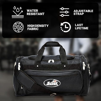 Schiek Sports Deluxe Gym Bag - Nylon Fabric Workout Bag with Adjustable Shoulder Strap
