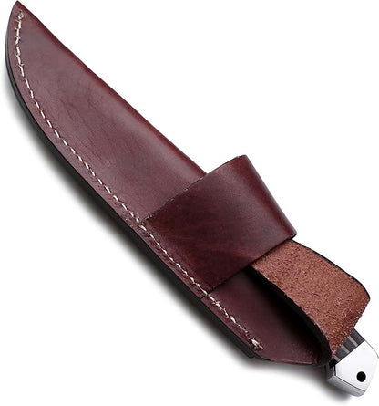 Handmade Damascus Steel Knife for Hunting,Survival,Camping,Bushcraft,and Fishing Fixed Blade with Drop Point-Full Tang Micarta Handle with Cowhide-Leather Sheath - WKD-798