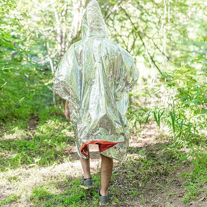 ELK Emergency Poncho 4-Pack - Heat Retention, Mylar Reversible Thermal Raincoat Blanket, Reflective for Increased Visibility - Outdoor Camping Survival Gear