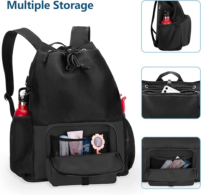 Fasrom Mesh Beach Bag Backpack with Zipper Bottom, Sport Gym Backpack for Swimming, Beach, Pool and Travel(Patent Design)