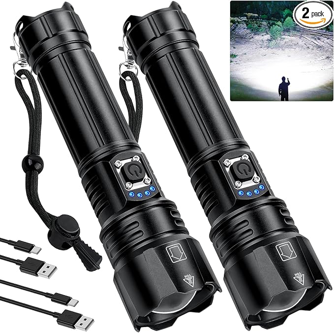 Rechargeable Flashlights - 2 Pack Super Bright Powerful Flashlight 990,000 High Lumens with 5 Modes - 12H Long Runtime & IPX6 Waterproof Brightest LED Flash Light for Home Outdoor Camping