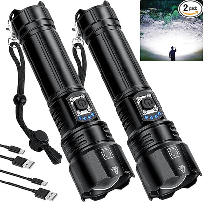 Rechargeable Flashlights - 2 Pack Super Bright Powerful Flashlight 990,000 High Lumens with 5 Modes - 12H Long Runtime & IPX6 Waterproof Brightest LED Flash Light for Home Outdoor Camping