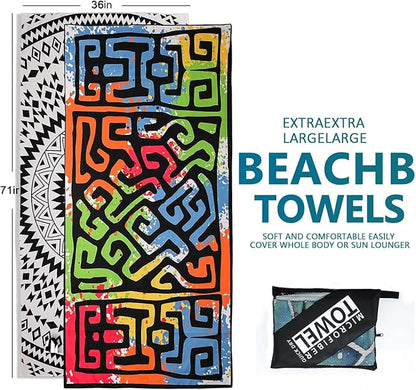 Microfiber Beach Towels 2 Packs, Oversized Quick-Dry Towels for Adults, Lightweight Thin Towels (72" x 36") for Swimming, Beach, Camping