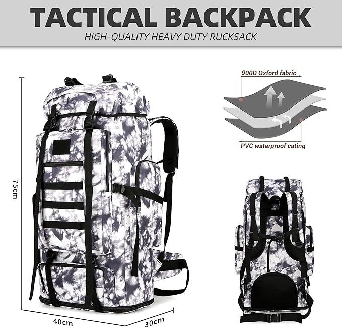 100L Hiking Camping Backpack Tactical Backpack for Men Large Survival Hunting Waterproof Backpack Molle Rucksack Military Camping Backpacking Daypack