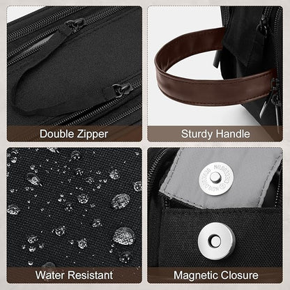 Wedama Toiletry Bag for Men, Large Hanging Travel Toiletry Bag, Extra Electronic Organizer Bag Waterproof Shaving Bag for Toiletries with PU Handle for Travel Business Trips Swim Camping, Black&Brown