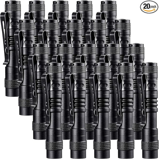 20 Pack Pen Light Flashlight Mini Small Flashlight with Clip Waterproof LED Pocket Pen Flashlights for Camping, Inspection, Work, and Emergency(Small,Black)