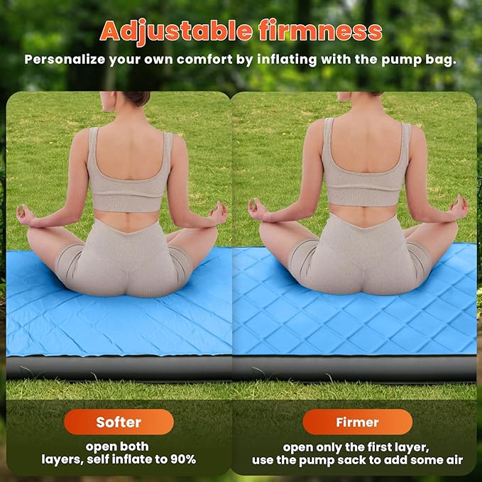 3.2" Ultra Thick Self Inflating Sleeping Pad, Fast Inflating Camping Mattress with Memory Foam, Camping Mat with Pillow & Pump Sack, 4 Season Insulated Sleeping Pad for Camping, Tent