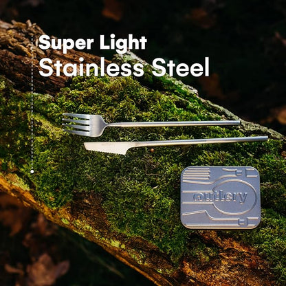 Outlery | Portable & Reusable Stainless Steel Travel Cutlery Set (Raw Silver) - Includes Travel Case for Easy Transport