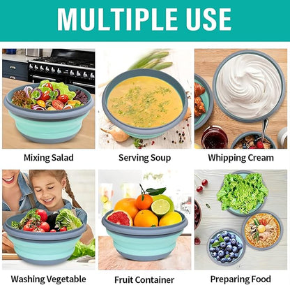 Collapsible Bowls, 3pcs Food Grade Silicone Camping Bowl Salad Bowl with lids, Portable Expandable Lunch Box Food Storage Container for Camping Travel and Picnic
