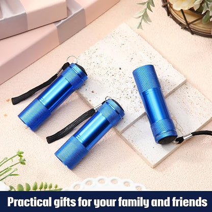 VIHOSE 32 Pcs Mini Flashlights Bulk, Bright Aluminum Handheld Flash Light with Lanyard, Small LED Flashlights for Kids Night Reading Emergency Hurricane Camping Hiking Party Favors(Blue)