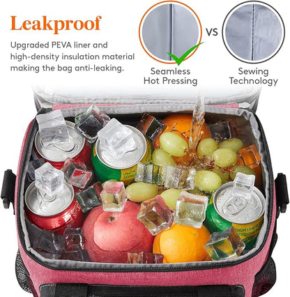 Lifewit Lunch Box for Men Women Double Deck Lunch Bag, Large Insulated Soft Cooler Bag, Leakproof Soft Meal Prep Lunch Tote with Shoulder Strap for Adults for Work/Flight/Travel, 12L/16Can, Pink