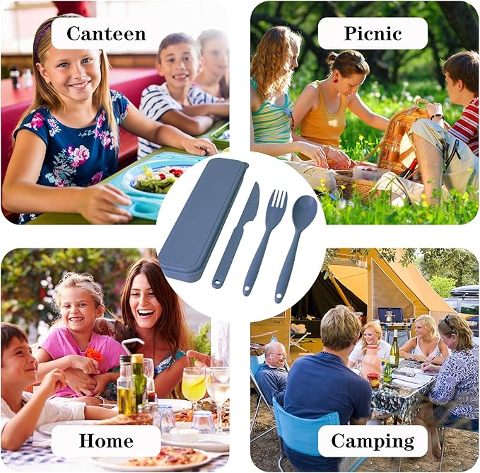 Lnrkai 8 Sets Reusable Utensils Set with Case, 2 Sizes Travel Utensils Cutlery Sets, Plastic Spoons and Forks Set for Lunch Box Accessories for Kid Adults Travel Picnic Camping Use
