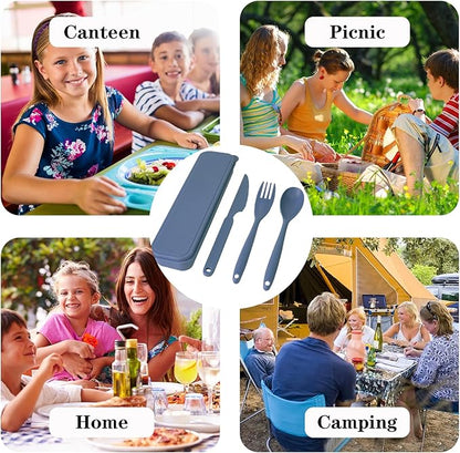 Lnrkai 8 Sets Reusable Utensils Set with Case, 2 Sizes Travel Utensils Cutlery Sets, Plastic Spoons and Forks Set for Lunch Box Accessories for Kid Adults Travel Picnic Camping Use