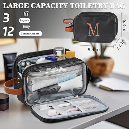YOOLIFE Toiletry Bag for Women Men - Initial Travel Toiletry Bag Organizer Dopp Kit Water Resistant Personalized Gifts