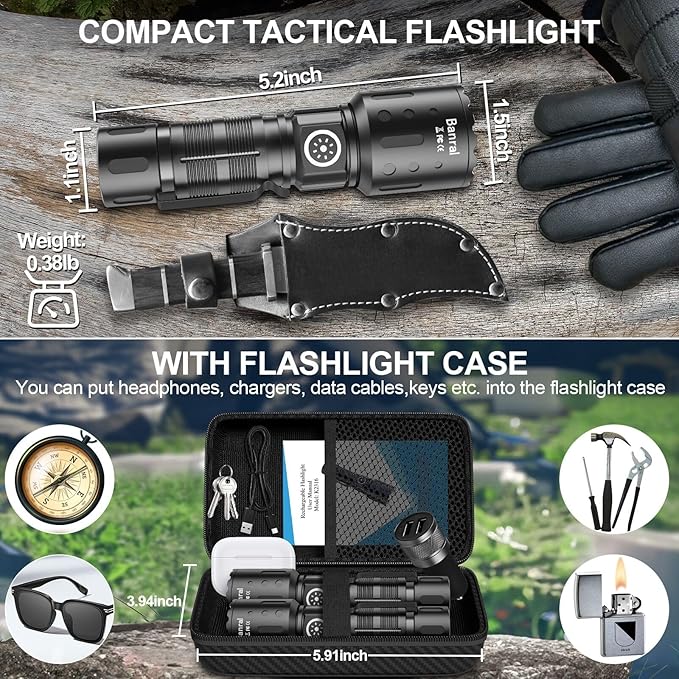Rechargeable Flashlights 20,000 High Lumens, 1500M Long Throw Super Bright LED Small Powerful Flashlight with Memory Function, 6Modes Pocket Waterproof Flash Light for Camping,Hiking,Emergency