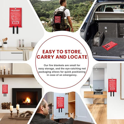 Emergency Fire Blanket for Home,4 Pack Fire Suppression Blanket for Kitchen House Cooking Office Camping, Fiberglass Flame Retardant Blanket, Fire Safety Blanket, 39.3 * 39.3” with Hooks