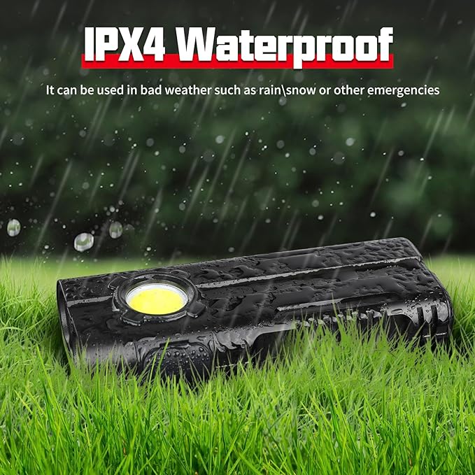 Flashlight Rechargeable High Bright 1000 Lumen with COB Work Light Magnetic Base and Pocket Clip IPX4 Waterproof for Car Repairing Camping Hiking Emergency