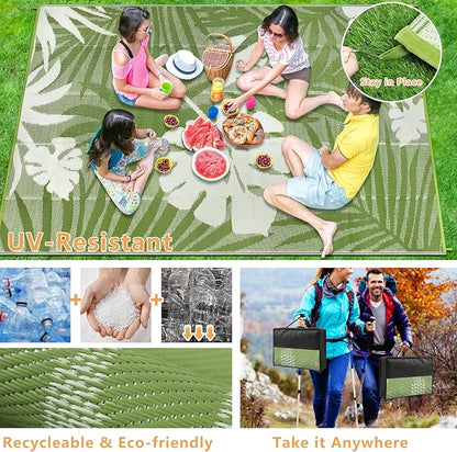 Homcomoda Outdoor Rugs 6'x9’ Waterproof Reversible Patio Rugs Outdoor Clearance Lightweight Outdoor Rugs Portable RV Camping Mats for Tents Deck Porch BBQ Beach Backyard