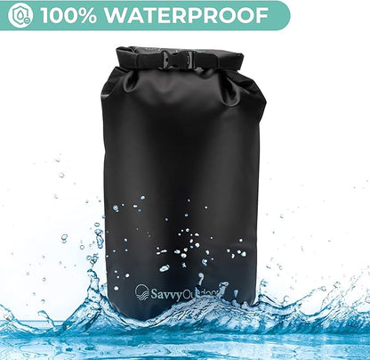 Savvy Outdoors Waterproof Dry Bag - Dry Bags for Food & Gear, Stuff Sacks for Backpacking and Camping Equipment, Waterproof Bag for Beach, Boating, Kayaking (20L, Black)