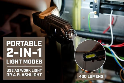 Spec Ops Tools 2-in-1 Rechargeable LED Work Light + Flashlight, 150-400 Lumens, Waterproof, Magnetic Base with Hook, 3 Light Modes, 3percent Donated to Veterans, SPEC-FLASHT