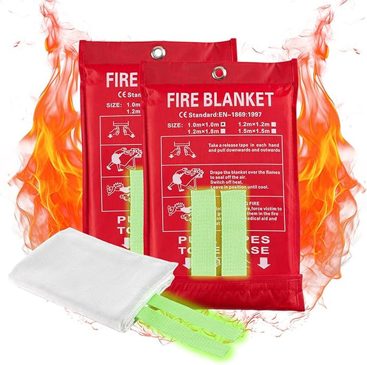 Emergency Fire Blankets, Fire Extinguisher Blanket Glow at Night, Flame Retardant Blanket Fire Safety Blanket for Home and Kitchen, Camping, Grill, Car, Office (2 Pack)