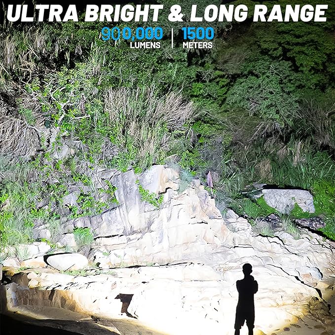Rechargeable Flashlights High Lumens LED: 990,000 Lumens Bright Powerful Tactical Flash Light with Magnetic Base, Digital Display, 5 Modes, IPX6 Waterproof Torch for Camping Emergencies