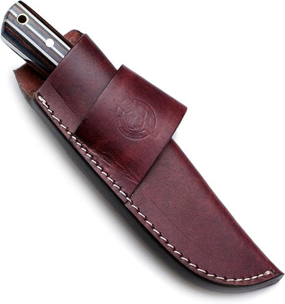Handmade Damascus Steel Knife for Hunting,Survival,Camping,Bushcraft,and Fishing,Fixed Blade with Drop Point Full Tang Micarta Handle, Leather Sheath - WKD-808