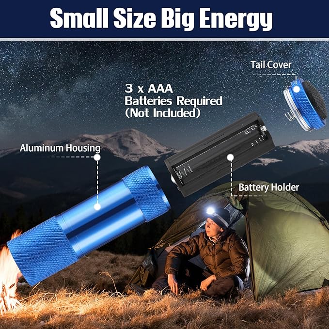 VIHOSE 32 Pcs Mini Flashlights Bulk, Bright Aluminum Handheld Flash Light with Lanyard, Small LED Flashlights for Kids Night Reading Emergency Hurricane Camping Hiking Party Favors(Blue)