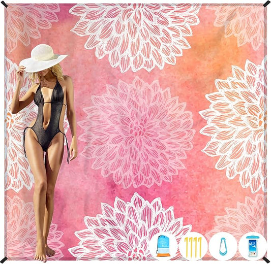 Beach Blanket Oversized Extra Large 78" X 81",Waterproof Sandproof Beach Blanket 1-7 Adults Lightweight Durable for Travel Camping Hiking Picnic