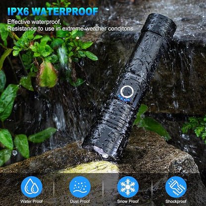 Flashlights High Lumens Rechargeable, 990000 Lumens Super Bright LED Powerful Flashlight, 5 Modes Flash Light, IPX6 Waterproof High Powered Flashlights for Home Camping