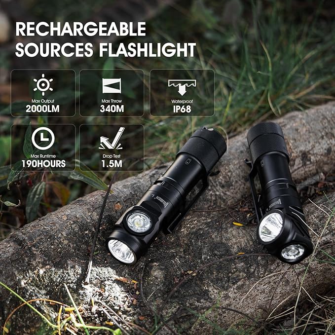WUBEN L1 Flashlight Rechargeable Led Flashlights High Lumens 2000 Lumen Battery Powered, Super Bright Tactical Multifunctional IP68 Waterproof Powerful Handheld Flash Light for Emergencies Camping