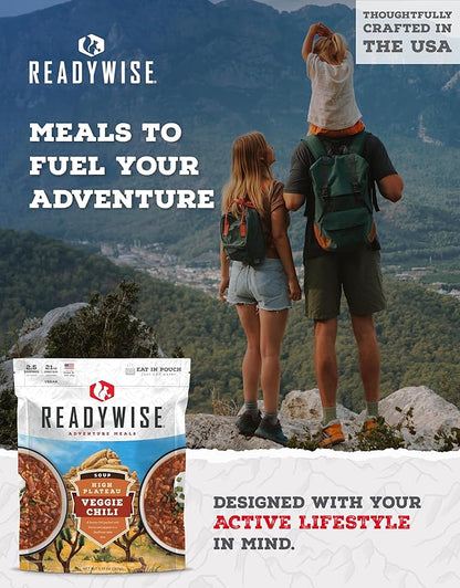 READYWISE - Adventure Meal, Veggie Chili Soup, 2 Servings, Pack of 1, Emergency Preparedness, Freeze Dried Food, MRE, Snack Pack or Emergency Food, Backpacking, Camping, Hiking, and, Survival Food