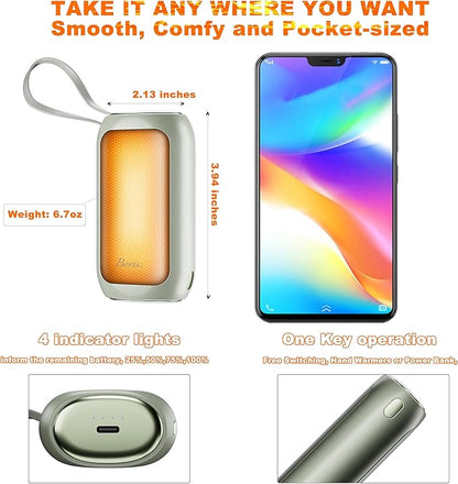 Hand Warmers Rechargeable, 16 Hrs Heating time, 10000mAh 2 in 1 Reusable Electric Portable Pocket Heater Hot Hands, Heat Therapy Great for Raynauds, Camping, Football, Women Men Gifts
