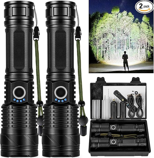 Rechargeable LED Flashlights High Lumens(ΒATTERY Included), 990,000 Lumens Super Bright Flashlight, Powerful Waterproof Flash Light Multifunctional Flashlights for Home Camping