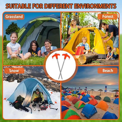 4 Pack 8" Screw in Tent Stakes Heavy Duty Ground Anchors, Tent Pegs Metal Tent Spikes Camping Tent Stakes with Hex Head Driver & Nail Extractor for Outdoor, Camping, Canopy, Gardening, Beach