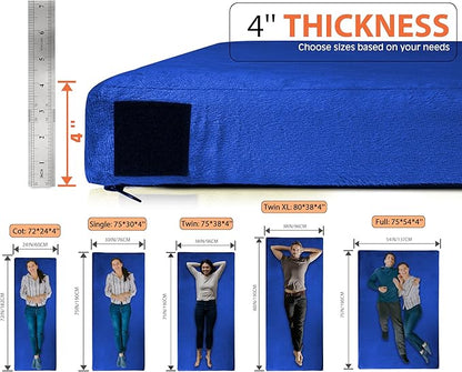 4 INCH Thick Memory Foam Camping Pad Futon Mattress, Portable Floor Sleeping Mat Sleepover Guest Bed Roll Up Mattress for Outdoor Extra Supportive for Side Sleepers