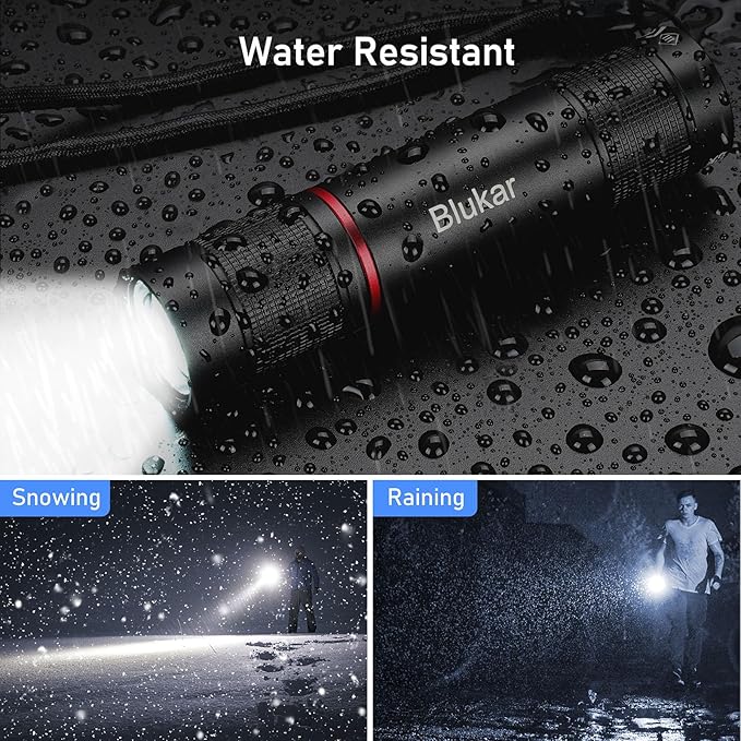 Blukar Flashlight Rechargeable, 2000L High Lumens Tactical Flashlight, Super Bright Small LED Flash Light- Zoomable, Adjustable Brightness, Long Lasting for Camping, Outdoors and Home Emergency
