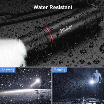 Blukar Flashlight Rechargeable, 2000L High Lumens Tactical Flashlight, Super Bright Small LED Flash Light- Zoomable, Adjustable Brightness, Long Lasting for Camping, Outdoors and Home Emergency