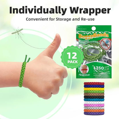 12 Pack Mosquito Repellent Bracelets, DEET-Free, Individually Wrapped PU Leather Insect & Bug Repellent Wrist Bands