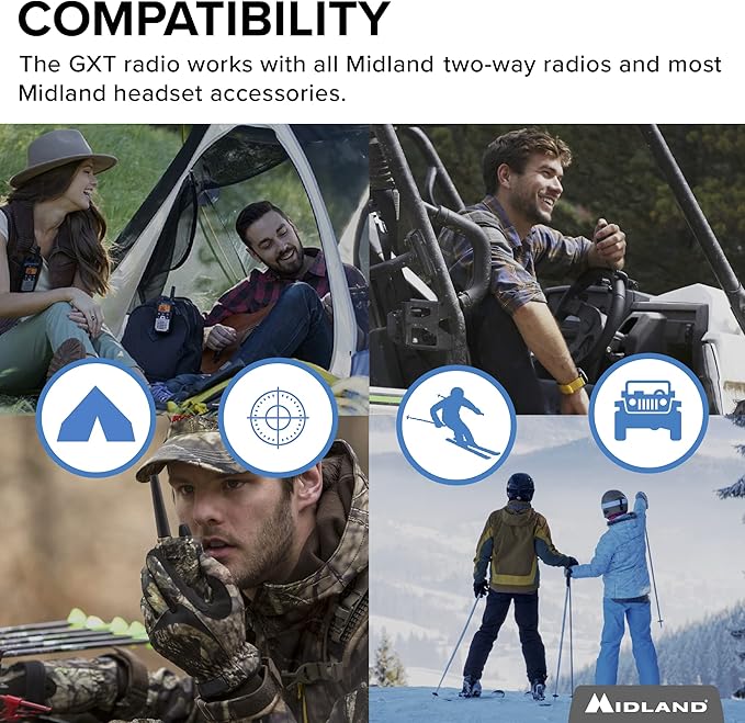 Midland® - GXT1000AZ - 50 Channel GMRS Two-Way Radio - Long Range Walkie Talkie with 142 Privacy Codes, SOS Siren, and NOAA Weather Alerts and Weather Scan (Black/Silver, Single Pack)