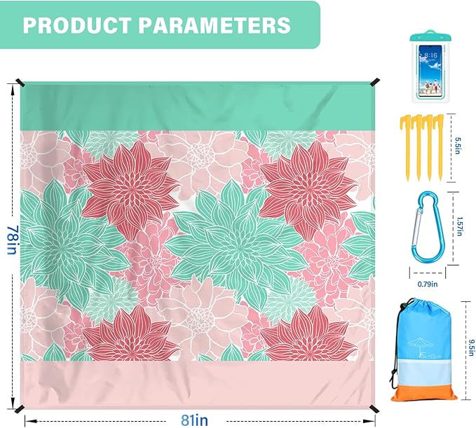 Beach Blanket Oversized Extra Large 78" X 81",Waterproof Sandproof Beach Blanket 1-7 Adults Lightweight Durable for Travel Camping Hiking Picnic